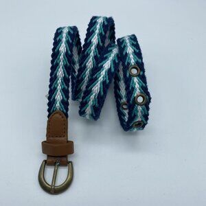 Unbranded Blue Teal White Woven Belt Women's Size 1 Skinny Faux Leather